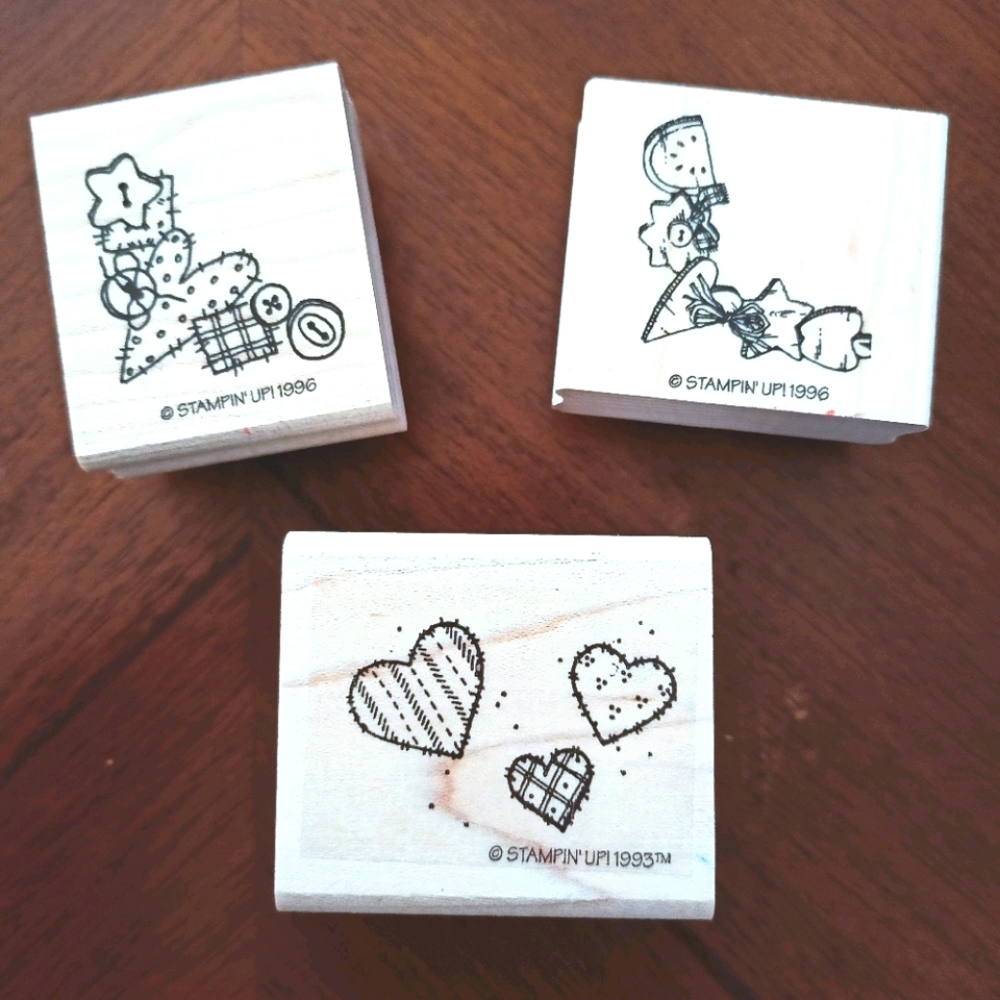 Lot of 3 'stampin' up! Vintage heart rubber stamps